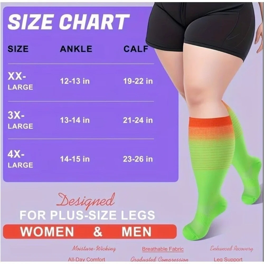 Unisex 20-30 mmHg Compression Socks 2XL Colorful Neon Gradient Medical 2‎ Pack